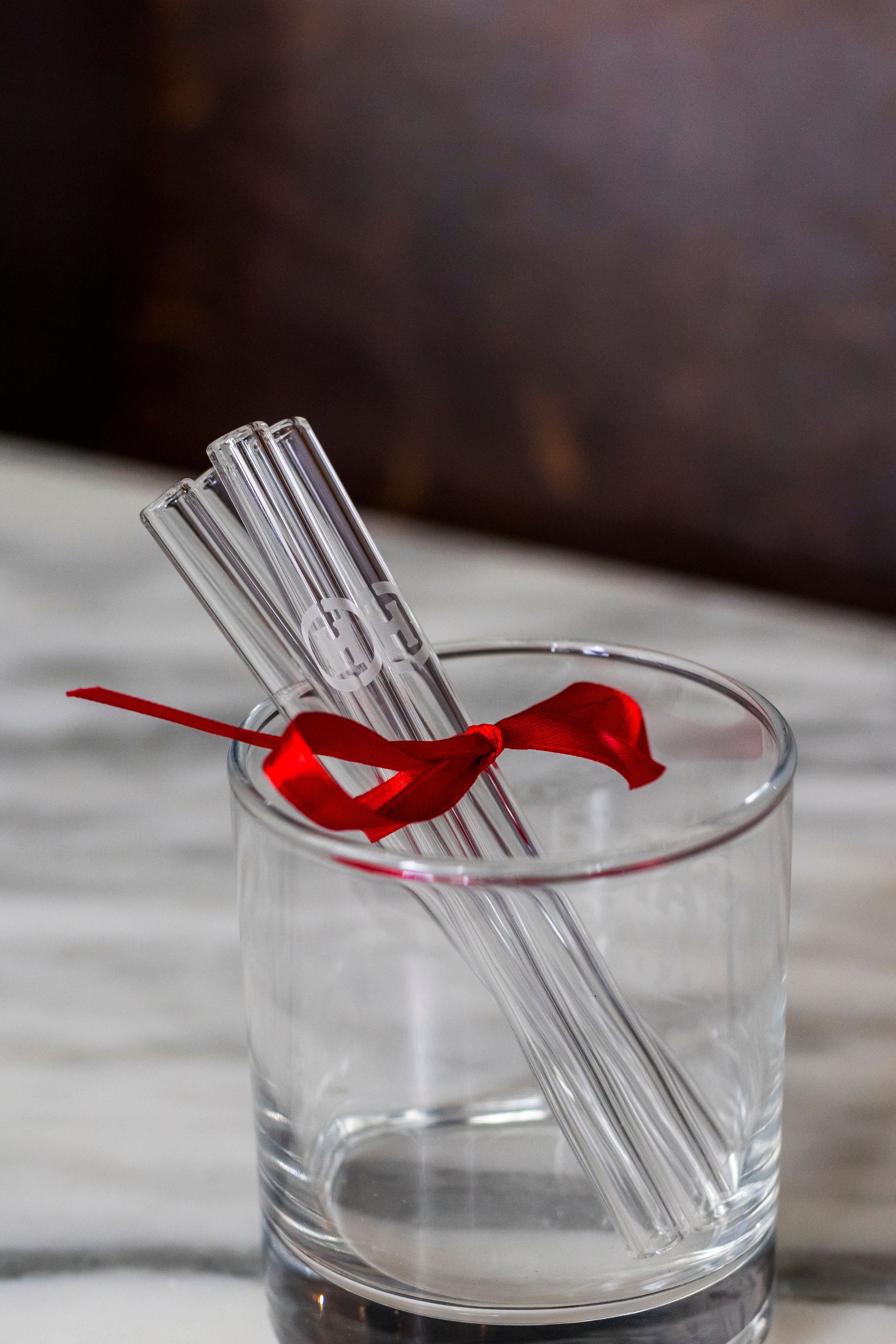 4 Handblown Short Glass Straws