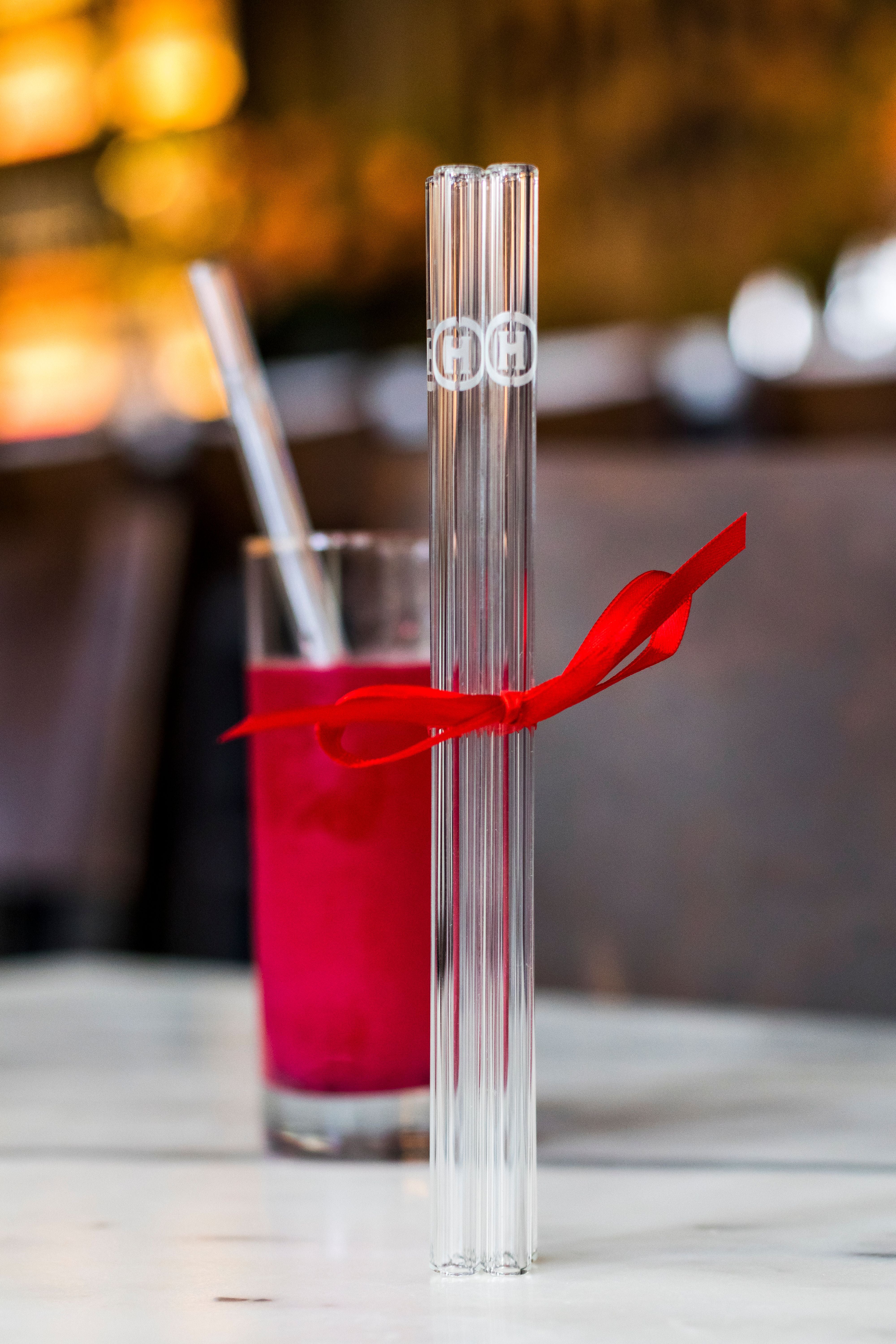 4 Handblown Tall Glass Straws