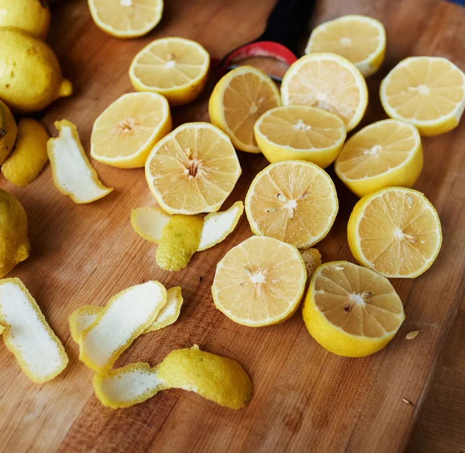 Peeled and sliced lemons