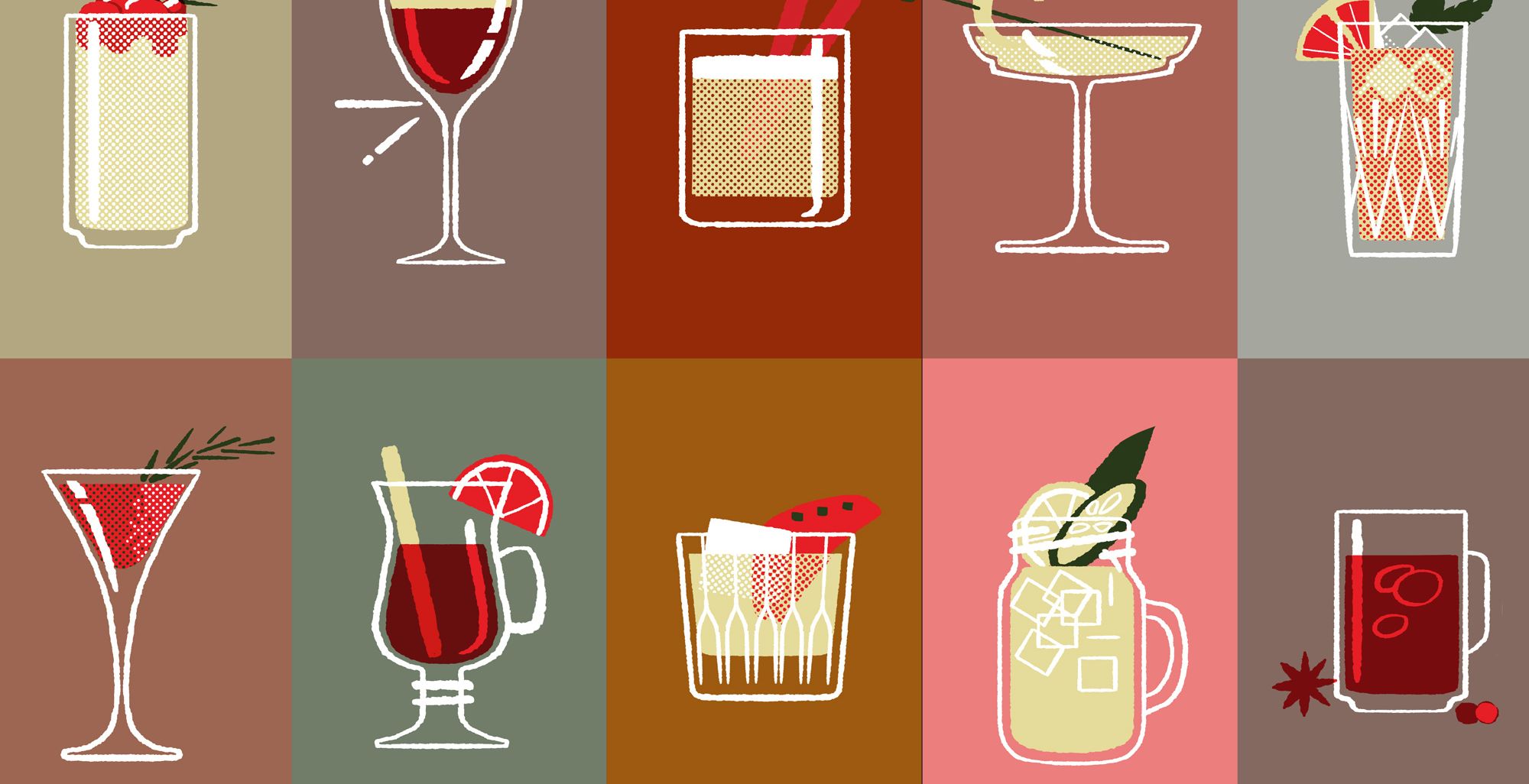 Illustration of cocktails linking to article by The Wall Street Journal about the best vodka cocktail recipes
