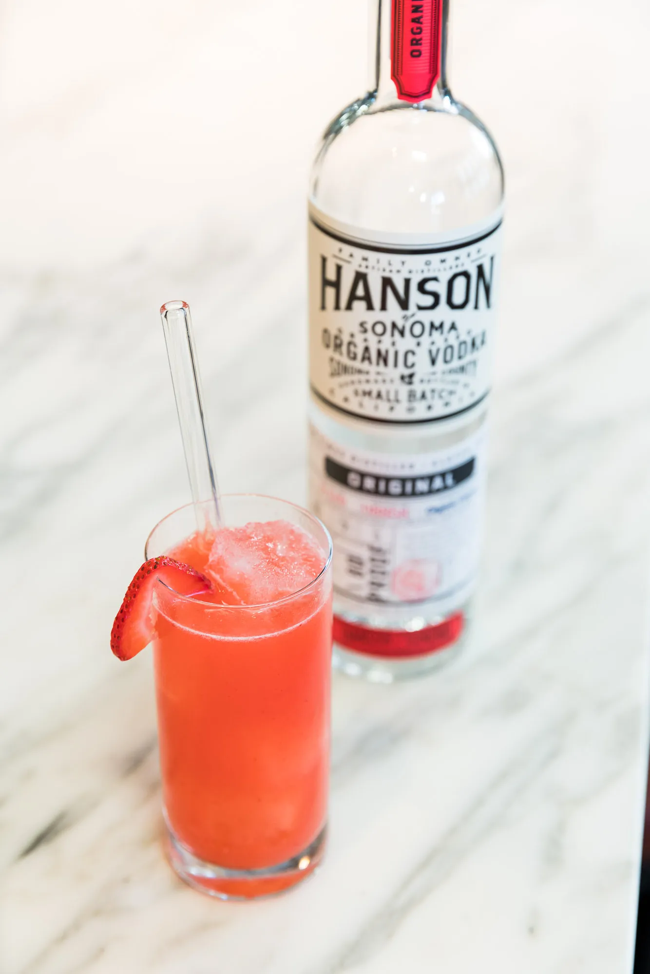 Strawberry gingerade cocktail made using Hanson Original Vodka