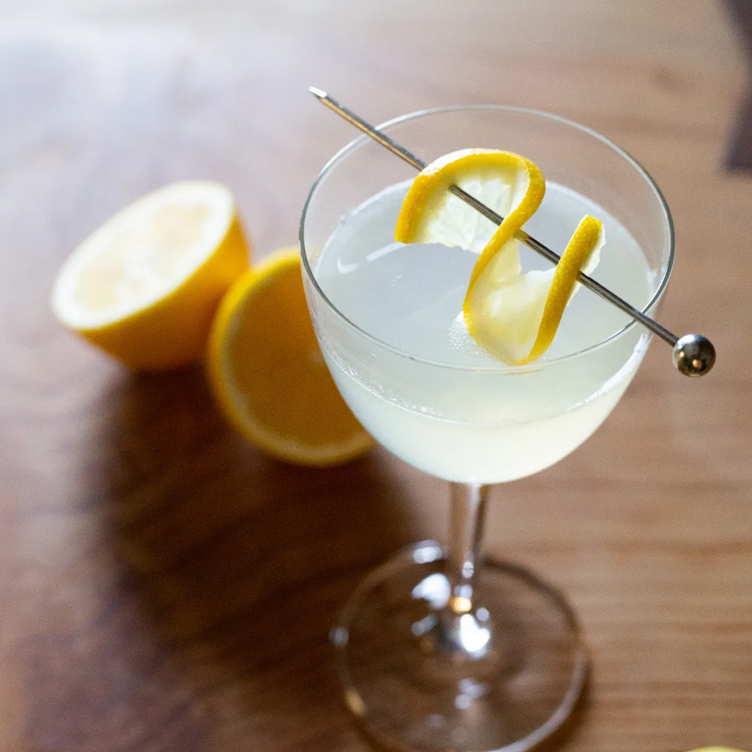 A meyer lemon drop cocktail, made using Hanson Meyer Lemon vodka