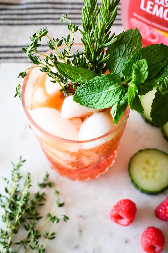 Healthy cocktail recipe with fresh herbs